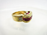 MOUAWAD 18 Karat Yellow Gold Diamond and Ruby Ring Size 6 3/4