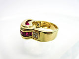 MOUAWAD 18 Karat Yellow Gold Diamond and Ruby Ring Size 6 3/4