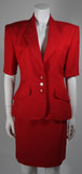 HERMES 2 pc Red Linen Skirt Suit w/ H buttons Size 42