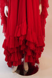 RUBEN PANIS Red Chiffon Ruffle Gown