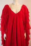 RUBEN PANIS Red Chiffon Ruffle Gown