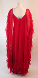 RUBEN PANIS Red Chiffon Ruffle Gown