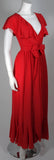 OSCAR DE LA RENTA Red Ruffled Neckline & Wrap Waist Dress Size 6