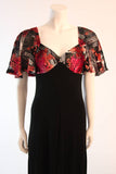 VICKY TIEL Coral Silk Velvet Burnout Gown with Bell Sleeves