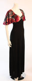 VICKY TIEL Coral Silk Velvet Burnout Gown with Bell Sleeves