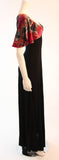 VICKY TIEL Coral Silk Velvet Burnout Gown with Bell Sleeves