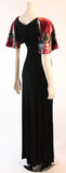 VICKY TIEL Coral Silk Velvet Burnout Gown with Bell Sleeves