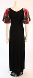 VICKY TIEL Coral Silk Velvet Burnout Gown with Bell Sleeves
