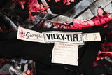 VICKY TIEL Coral Silk Velvet Burnout Gown with Bell Sleeves