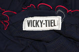VICKY TIEL Navy Full Length Stretch Dress with Red Accent