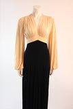 VICKY TIEL Bell Sleeve Cream and Navy Full Length Gown