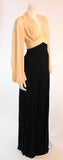 VICKY TIEL Bell Sleeve Cream and Navy Full Length Gown
