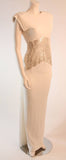 VICKY TIEL White Column Gown with Metallic Waist Detail 4-6