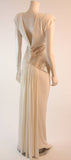 VICKY TIEL White Column Gown with Metallic Waist Detail 4-6
