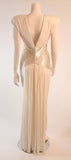 VICKY TIEL White Column Gown with Metallic Waist Detail 4-6