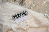 VICKY TIEL White Column Gown with Metallic Waist Detail 4-6