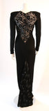VICKY TIEL Sequined Lace Black Gown Size 38