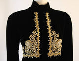 CUSTOM Vintage Circa 1960s Black Velvet Rhinestone Gown