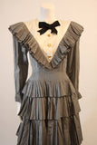 CHANEL Edwardian Tiered Ruffle Gingham Gown with Black Bow