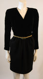 OSCAR DE LA RENTA Black & Gold Velvet Bodice Cocktail Dress