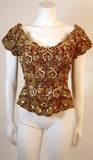OSCAR DE LA RENTA Gold and Burgundy Evening Ensemble