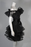 VICTOR COSTA Black Cocktail Dress w/ Horsehair Ruffles Size 2