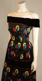 ARNOLD SCAASI Black Velvet Embroidered Gown with Belt