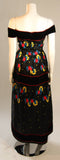 ARNOLD SCAASI Black Velvet Embroidered Gown with Belt