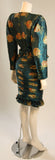 EMANUEL UNGARO Teal Floral Skirt Suit with Rouching Size 6