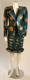 EMANUEL UNGARO Teal Floral Skirt Suit with Rouching Size 6