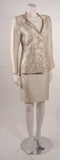 OSCAR DE LA RENTA Champagne Silk with Sage Embroidery Skirt Suit Size 10