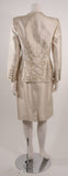 OSCAR DE LA RENTA Champagne Silk with Sage Embroidery Skirt Suit Size 10