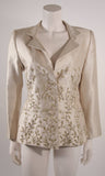 OSCAR DE LA RENTA Champagne Silk with Sage Embroidery Skirt Suit Size 10