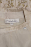 OSCAR DE LA RENTA Champagne Silk with Sage Embroidery Skirt Suit Size 10