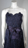 ARNOLD SCAASI Navy Floral Lace Gown Satin Belt Size 2