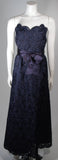 ARNOLD SCAASI Navy Floral Lace Gown Satin Belt Size 2