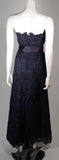 ARNOLD SCAASI Navy Floral Lace Gown Satin Belt Size 2