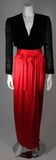 ADELE SIMPSON Circa 1980 Burnout Black Velvet & Red Silk Gown Size Small