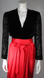 ADELE SIMPSON Circa 1980 Burnout Black Velvet & Red Silk Gown Size Small