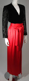 ADELE SIMPSON Circa 1980 Burnout Black Velvet & Red Silk Gown Size Small
