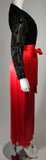 ADELE SIMPSON Circa 1980 Burnout Black Velvet & Red Silk Gown Size Small