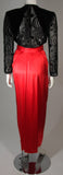 ADELE SIMPSON Circa 1980 Burnout Black Velvet & Red Silk Gown Size Small