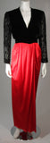 ADELE SIMPSON Circa 1980 Burnout Black Velvet & Red Silk Gown Size Small
