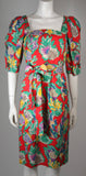 YVES SAINT LAURENT Red Cotton Dress w/ Reef Life Pattern Size 38