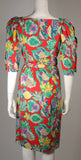 YVES SAINT LAURENT Red Cotton Dress w/ Reef Life Pattern Size 38