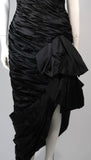 VICKY TIEL Black Silk Gown with Gathers and Large Bow Size 38