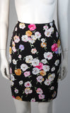 VICKY TIEL Black Floral Print Skrt Suit with Lace Panel Size Small