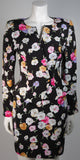 VICKY TIEL Black Floral Print Skrt Suit with Lace Panel Size Small