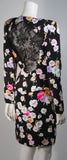 VICKY TIEL Black Floral Print Skrt Suit with Lace Panel Size Small