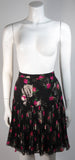 VICKY TIEL Black Silk Floral Pleated Chiffon Skirt Suit Size Small